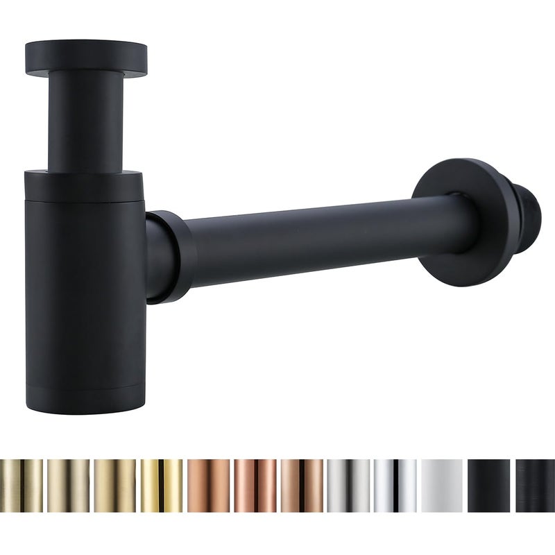 RANDOM Brass Contemporary Round Bottle P Trap 1 1/4,Basin Sink Waste Drain P Trap Kit (Matte Black) - Image 1